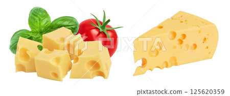 cubes of cheese isolated on white background with full depth of field cubes of cheese isolated on white background with full depth of field 125620359