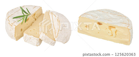 Camembert cheese sliced isolated on white background with  full depth of field 125620363