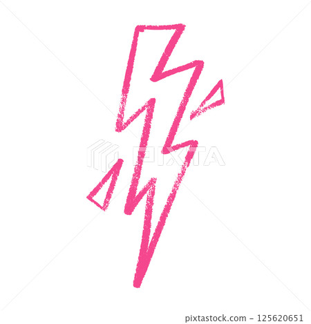Pink outline Lightning drawn electric energy flash. Hand-sketched thunder bolt doodle icon. Flat vector illustration isolated 125620651