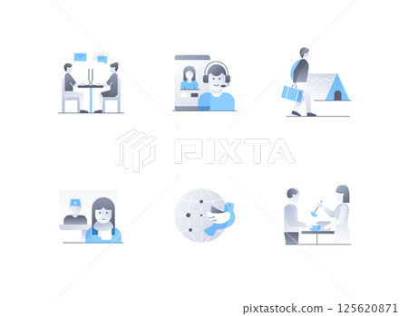 Help for refugees and displaced persons - flat design style icons set 125620871