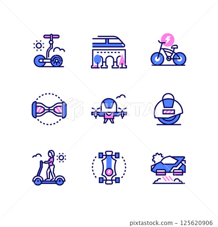 Modern transport - modern line art style icons set 125620906