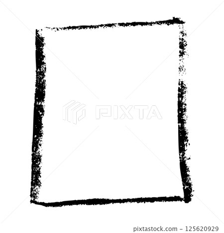 Hand-drawn rectangular frame with rough brush strokes, sketchy pencil and chalk outline, scribbled square border for design. Flat vector illustration isolated on white background. 125620929