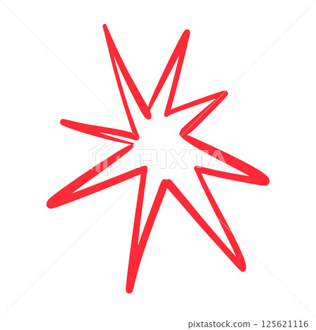 Abstract hand-drawn brush shapes with cute cartoon stars and playful scribbles. Colorful geometric doodle collage. Flat vector illustration isolated on white background. Abstract hand-drawn brush shapes with cute cartoon stars and playful scribbles. Colorful geometric doodle collage. Flat vector illustration isolated on white background. 125621116