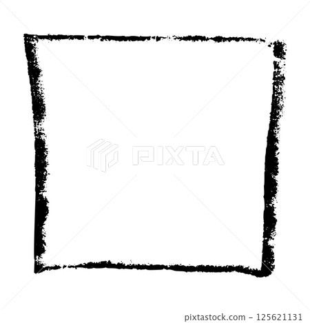 Hand-drawn rectangular frame with rough brush strokes, sketchy pencil and chalk outline, scribbled square border for design. Flat vector illustration isolated on white background. 125621131