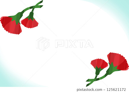 Red carnation and light blue gradation corner frame 125621172