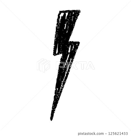 Hand-drawn lightning bolt icon with electric energy effect. Cartoon thunderbolt sketch, power flash symbol or doodle sign. Flat vector illustration isolated on white background. 125621433