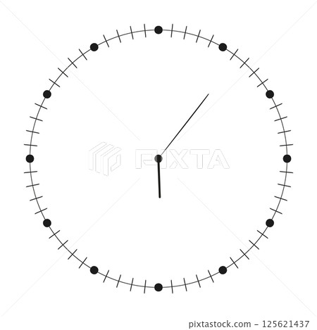 Round clock face with stopwatch dial, time meter scale, speedometer marks, and minimal line icon design. Flat vector illustration isolated on white background. Round clock face with stopwatch dial, time meter scale, speedometer marks, and minimal line icon design. Flat vector illustration isolated on white background. 125621437