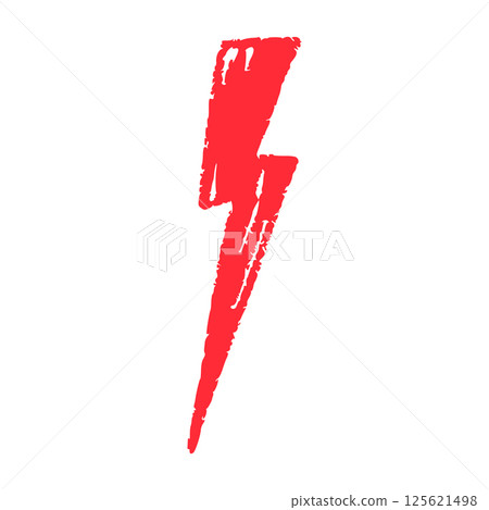 Red Hand-drawn doodle elements lightning, thunderbolt sketchy crayon scribble style with rock vibe. Flat vector illustration isolated on white background. 125621498