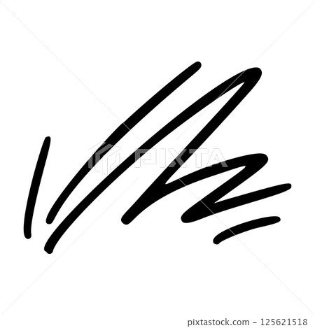 Comic movement lines and expressive shapes with fun graphic effects. Hand-drawn cartoon elements including arrows, marks, and brush strokes. Flat vector illustration isolated on white background. 125621518