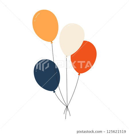 Bundle of colorful balloons with strings, floating party decoration in simple doodle style, birthday celebration icon. Flat vector illustration isolated on white background. Bundle of colorful balloons with strings, floating party decoration in simple doodle style, birthday celebration icon. Flat vector illustration isolated on white background. 125621519