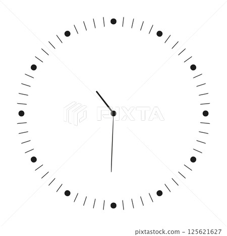 Round clock face with stopwatch dial, time meter scale, speedometer marks, and minimal line icon design. Flat vector illustration isolated on white background. 125621627