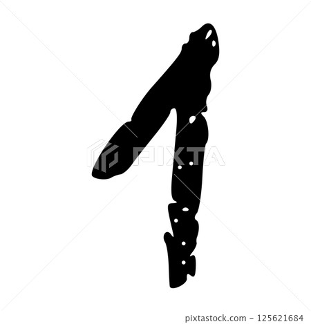Hand-drawn numbers with brush strokes and spray ink texture, grunge calligraphy font in doodle style. Flat vector illustration isolated on white background. 125621684