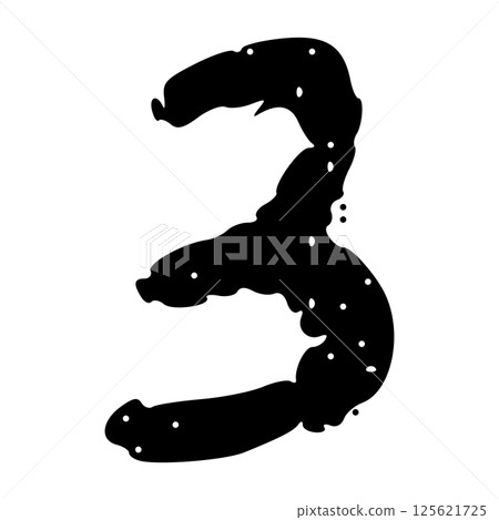Hand-drawn numbers with brush strokes and spray ink texture, grunge calligraphy font in doodle style. Flat vector illustration isolated on white background. 125621725