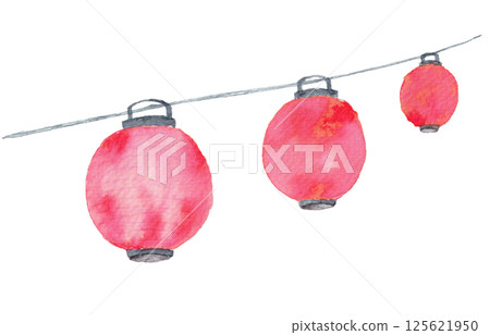 水彩畫的紅燈籠 125621950