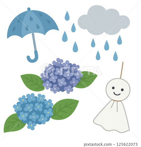 雨季的雨和傘的插圖素材 雨季的雨和傘的插圖素材 125622073