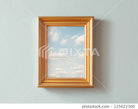 Wall hanging mockup with blue sky in a gold frame Wall hanging mockup with blue sky in a gold frame 125622300