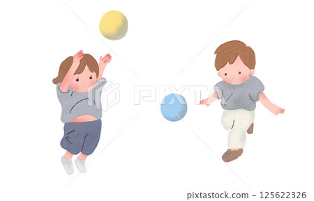 Illustration set of boys and girls playing ball Illustration set of boys and girls playing ball 125622326