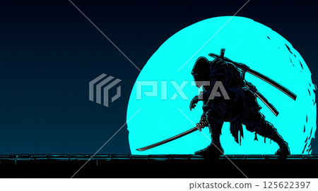 站在月光下的武士剪影 125622397