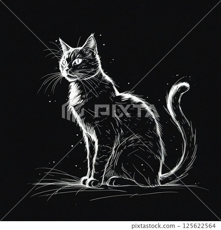 Sitting black cat 125622564