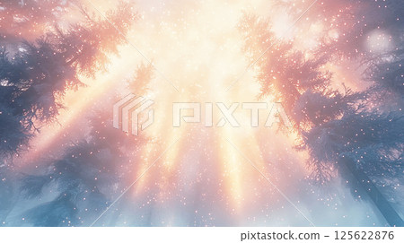 A fantastic forest landscape with sunlight streaming in 125622876