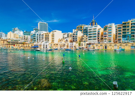 Picturesque cityscape of the St Julian's Bay, Malta 125622917