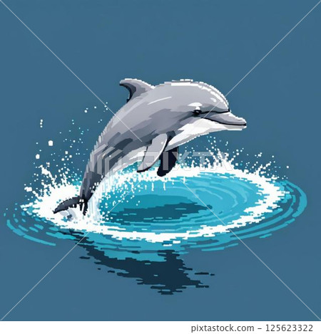 Cute pixel art - Dolphin Line stamp style - Shaking Cute pixel art - Dolphin Line stamp style - Shaking 125623322