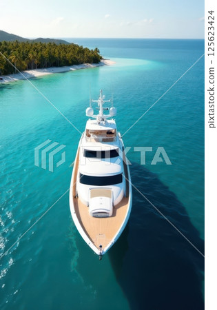 Luxury yacht sailing near tropical island paradise 125623424