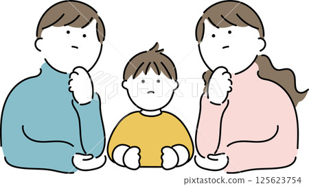 父母和男孩說“嗯” 父母和男孩說“嗯” 125623754