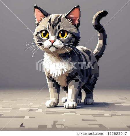 可愛的像素藝術貓線郵票風格膽小 可愛的像素藝術貓線郵票風格膽小 125623947