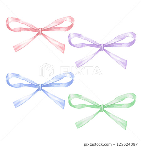 Watercolor set of thin multicolored ribbons on a white background. The drawing is done in watercolor by hand. The bows are insulated. For a festive design. Watercolor set of thin multicolored ribbons on a white background. The drawing is done in watercolor by hand. The bows are insulated. For a festive design. 125624087