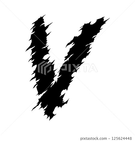 Death-metal font. Shredded letter on white background. Custom lettering. 125624448