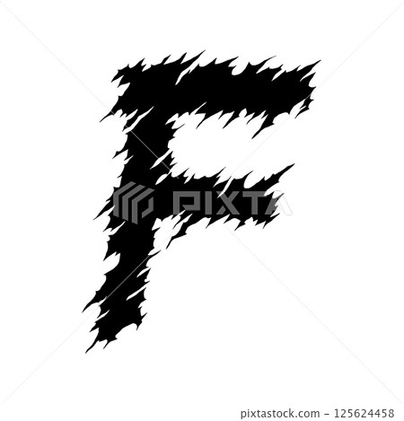 Death-metal font. Shredded letter on white background. Custom lettering. 125624458