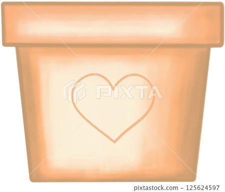 Lovely style and colors with hearts pattern of an orange ceramic or terracotta pot for growing plants. 125624597