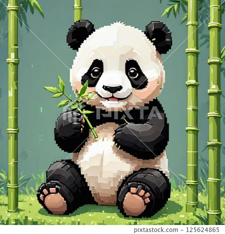 Cute pixel art Panda Line stamp style Manzoku 125624865