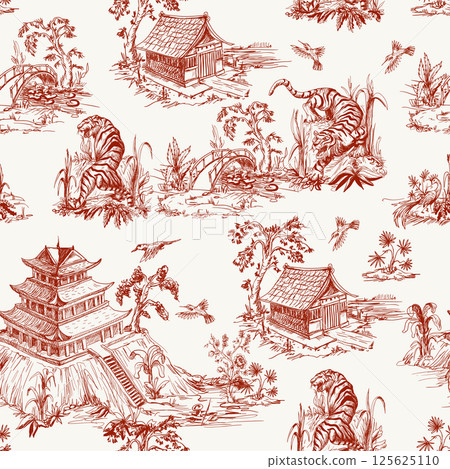 Seamless pattern in chinoiserie style for fabric or interior design. 125625110