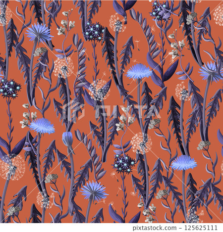 Seamless pattern with dandelion and wild flowers. Seamless pattern with dandelion and wild flowers. 125625111