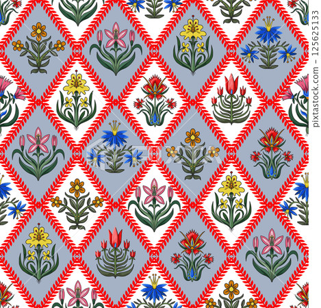 Seamless pattern with little flowers for fabric or interior design. Seamless pattern with little flowers for fabric or interior design. 125625133