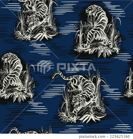 Seamless pattern in chinoiserie style for fabric or interior design. Seamless pattern in chinoiserie style for fabric or interior design. 125625160