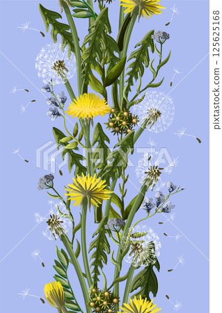 Seamless borser with dandelion and wild flowers. Seamless borser with dandelion and wild flowers. 125625168