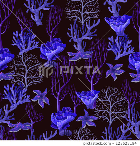 Seamless pattern with sea inhabitans and herb. Seamless pattern with sea inhabitans and herb. 125625184