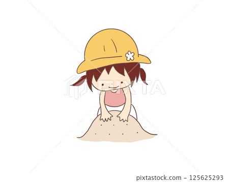 Girl playing in sand Girl playing in sand 125625293