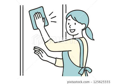 Illustration of a woman wiping down a window 125625555