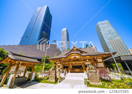 日本東京的城市景觀，俯瞰麻布台之丘、八幡神社等。 125625565