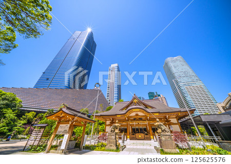 日本東京的城市景觀,俯瞰麻布台之丘、八幡神社等。 日本東京的城市景觀,俯瞰麻布台之丘、八幡神社等。 125625576