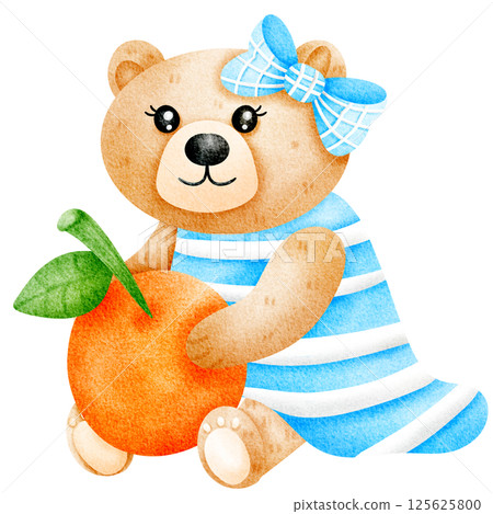 a cartoon bear holding an orange 125625800
