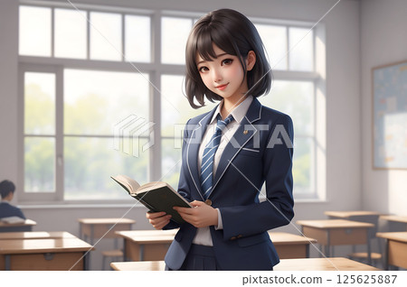 女學生在教室裡學習動漫風格AI 女學生在教室裡學習動漫風格AI 125625887