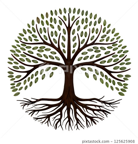 Tree of life logo with green leaves brown trunk 125625908
