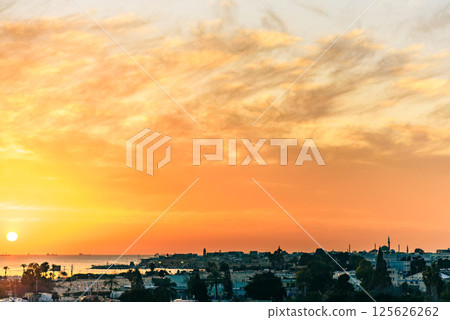 Ancient Akko (Acre) Golden Sunset Over Old Heritage Port City 125626262