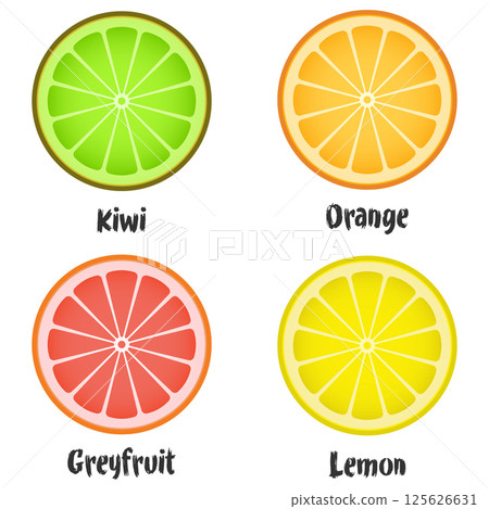 Fresh citrus fruits slices set. 125626631