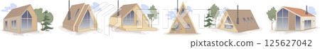 Contemporary Country A-Frames Houses Vector Set Contemporary Country A-Frames Houses Vector Set 125627042